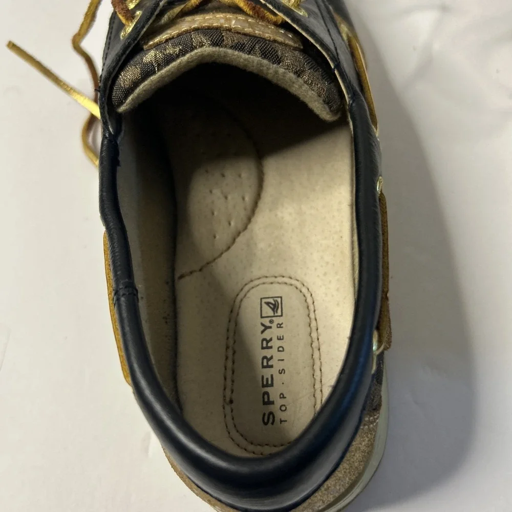 SPERRY TOP-SIDER BOAT SHOES BLACK/GOLD METALLIC SPARKLE WOMEN'S 8 M LEATHER